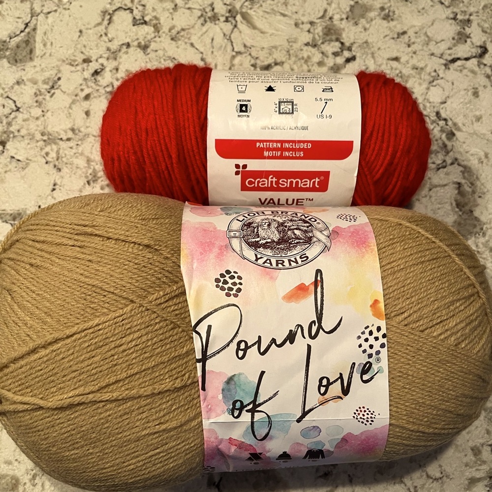 Lion Brand Pound of Love Straw Yarn and Craftsmart Yarn Tomato